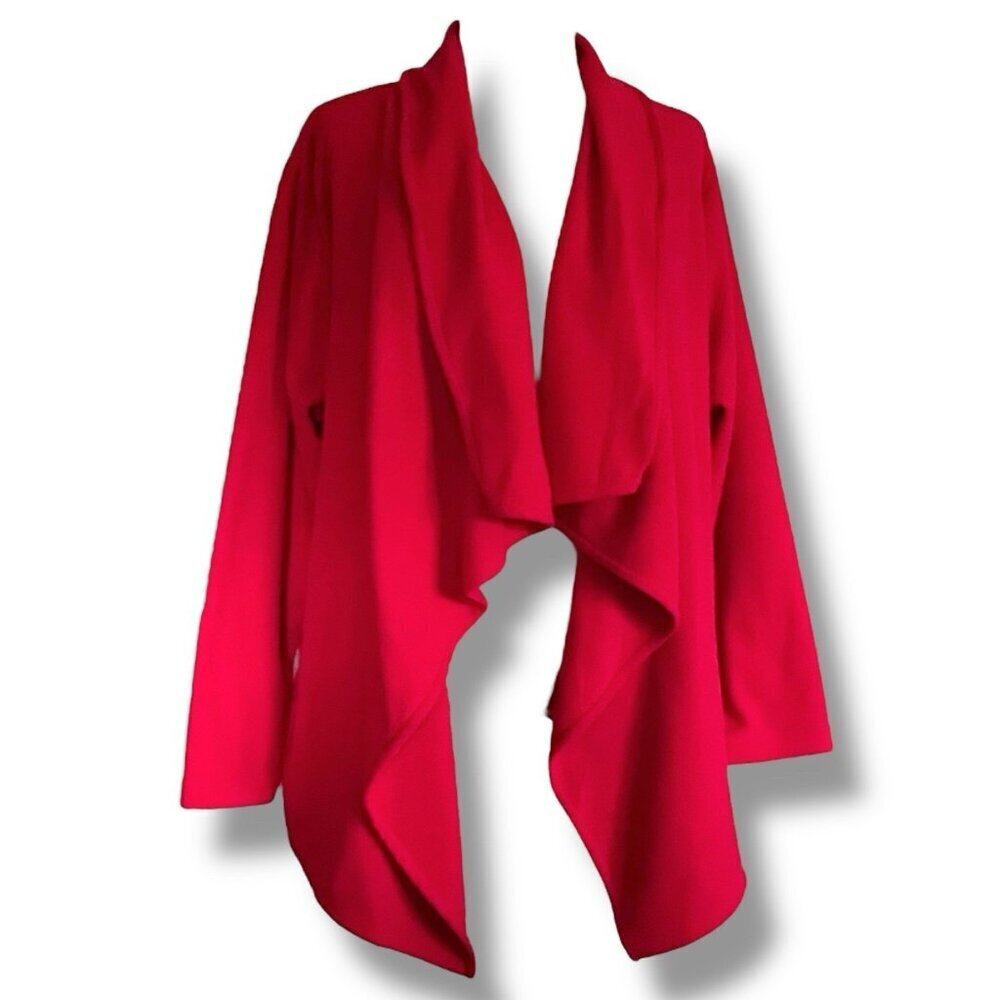 Lands End Womens Cardigan Plus Sz 1X 16W 18W Red Fleece Open Front Holiday